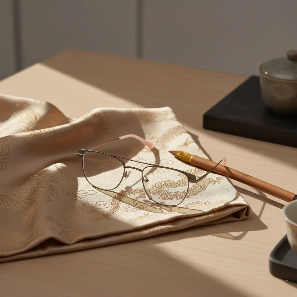 House archive table with ceremonial eyewear sketches